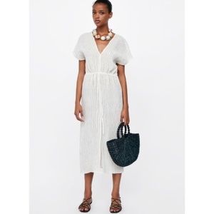 NWT Zara Linen White Stripe Midi Dress